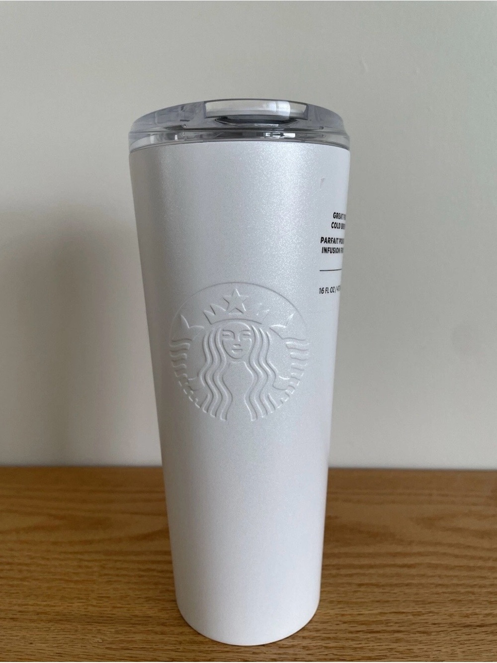 Starbucks Pearl White Glitter Stainless Steel Cold Brew Tumbler Cup 16oz New